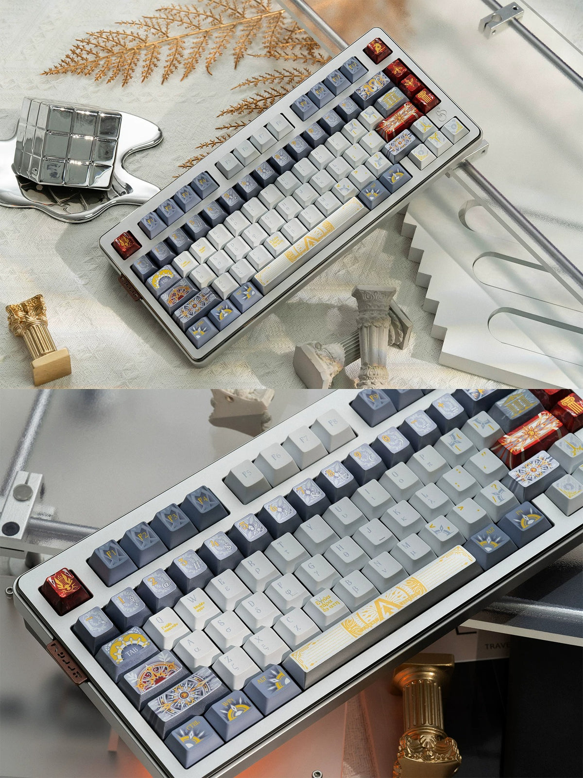 Sun God Apollo, PBT metallic paint texture+ PC material Mechanical Keyboard Replacement Keycap Set, Compatible with 61/64/68/75/84/87/104 Key Mechanical Keyboard Keycap Set