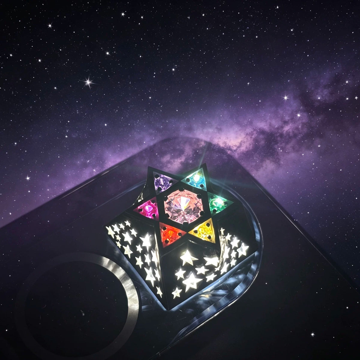 Hexagonal star, multi-color gemstone inlay, 925 sterling silver personalized keycap, hollowed out design mechanical keyboard metal decorative keycap