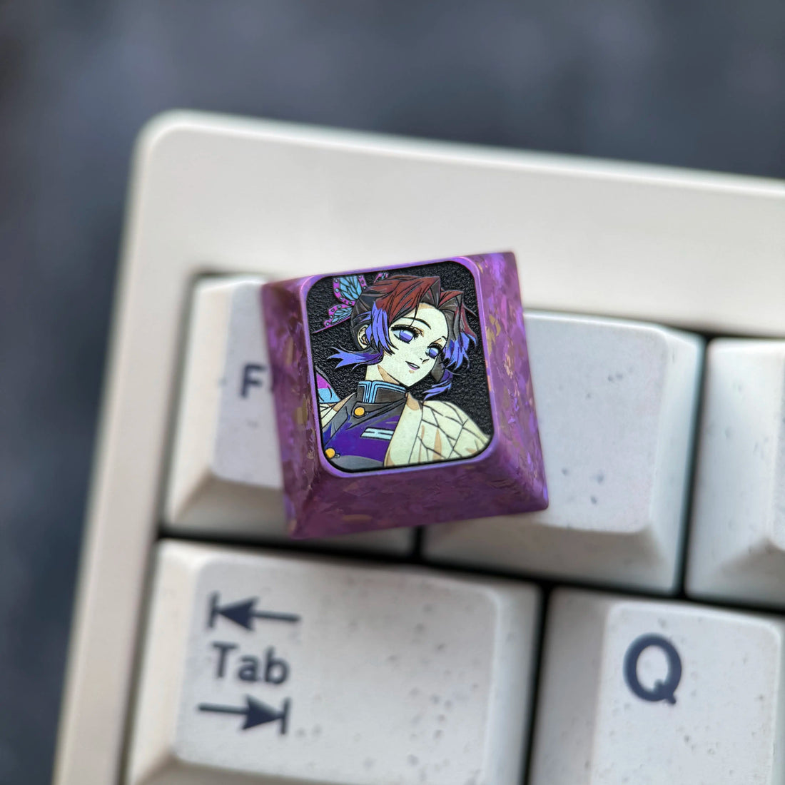 Demon Slayer，Kochou Shinobu， 8 options, 1U titanium alloy personalized keycaps, game anime cultural creative metal mechanical keyboard decorative keycaps
