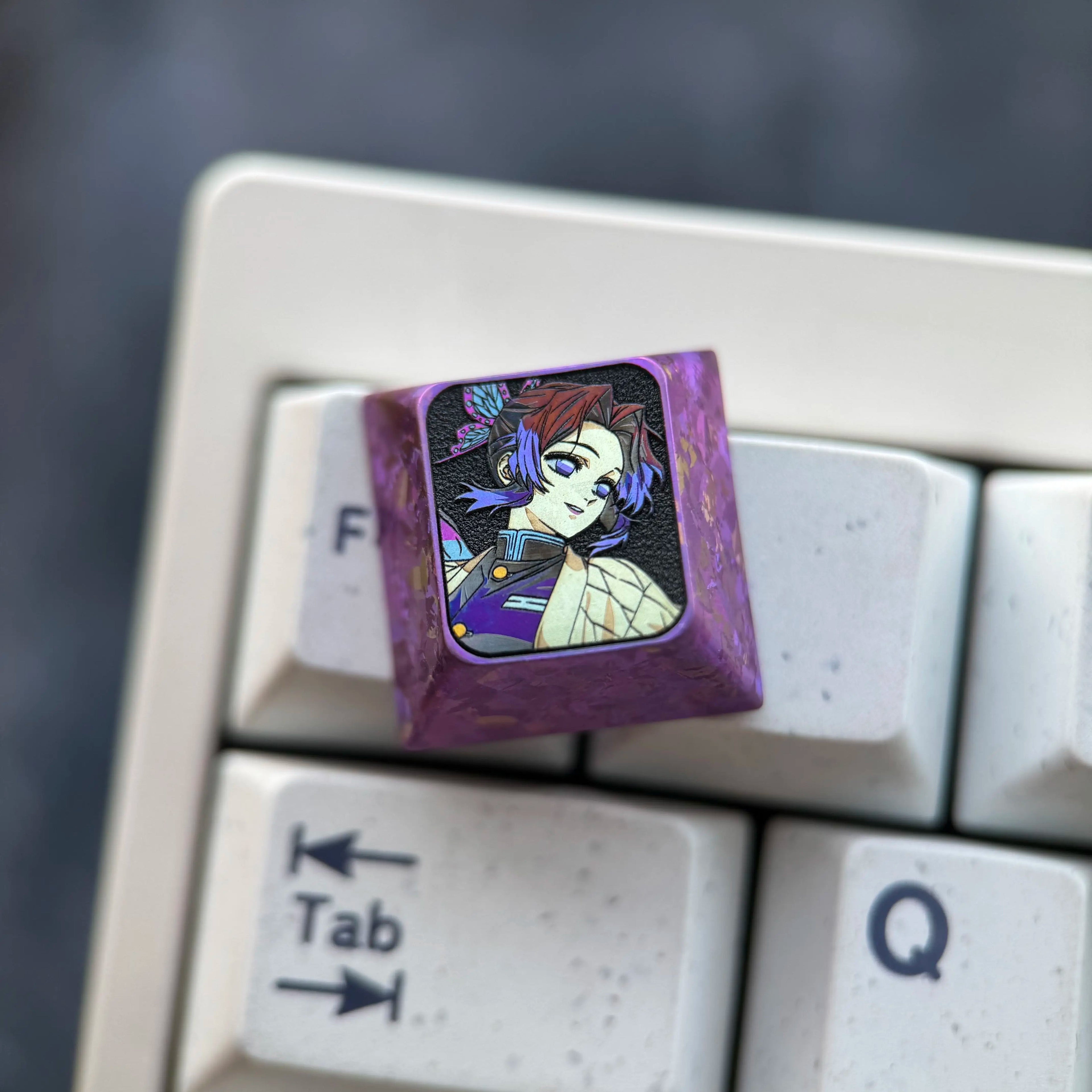 Demon Slayer，Kochou Shinobu， 8 options, 1U titanium alloy personalized keycaps, game anime cultural creative metal mechanical keyboard decorative keycaps