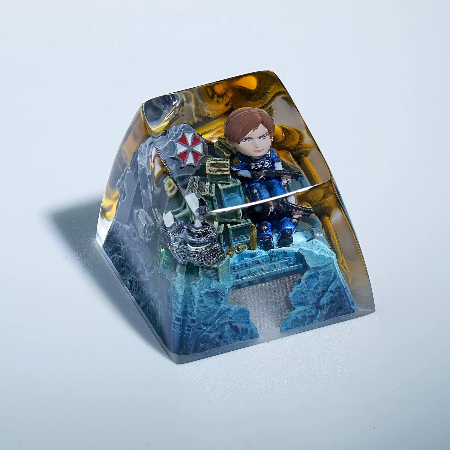 Resident Evil, Leon·Scott·Kennedy， Crystal resin personalized keycaps, anime and game cultural creative keycaps, mechanical keyboard artistic decorative keycaps
