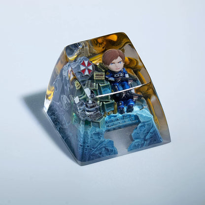 Resident Evil, Leon·Scott·Kennedy， Crystal resin personalized keycaps, anime and game cultural creative keycaps, mechanical keyboard artistic decorative keycaps