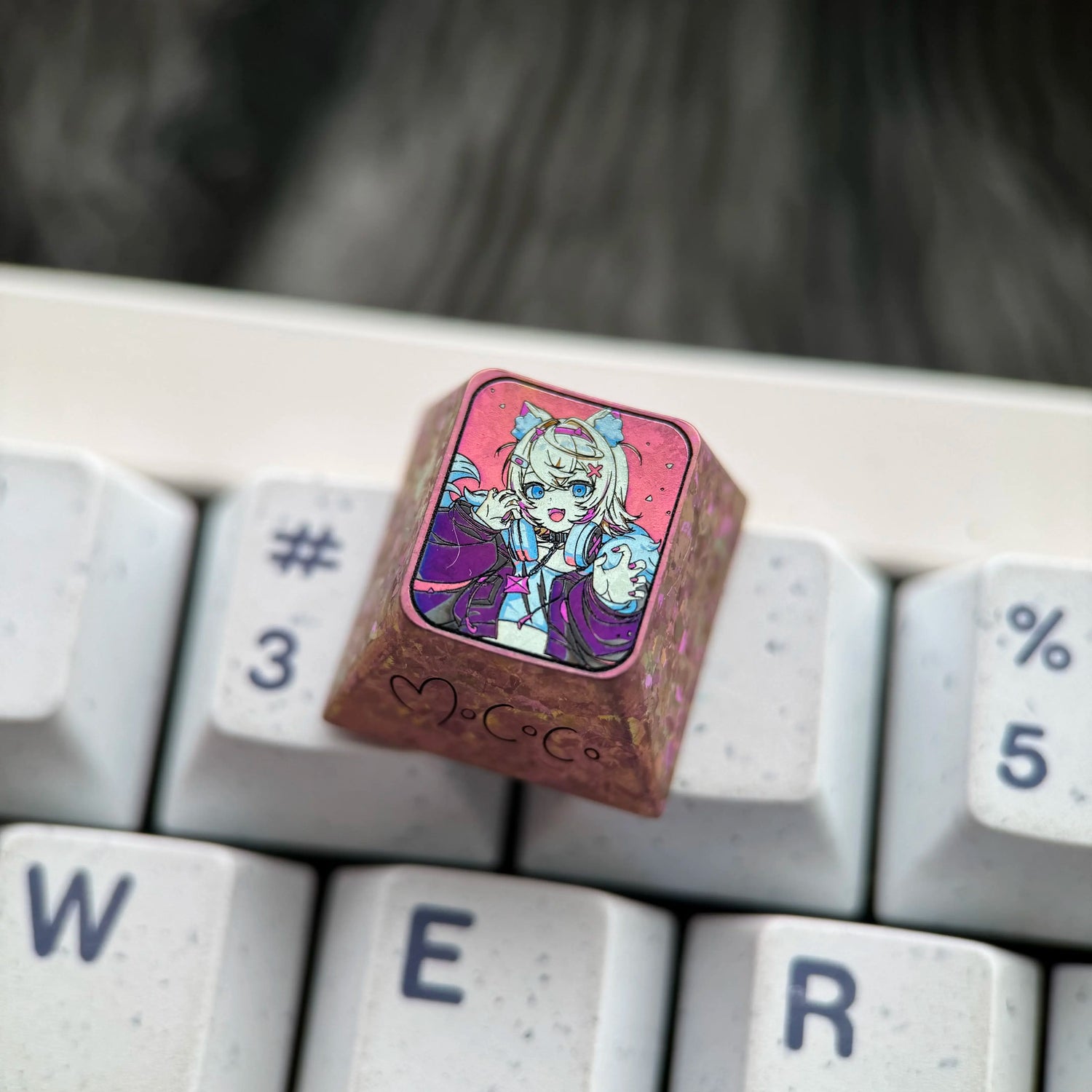 FUWAMOCO theme, 1U titanium alloy personalized keycap, anime and game soft and cute mechanical keyboard decoration keycap
