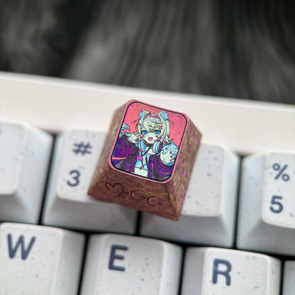 FUWAMOCO theme, 1U titanium alloy personalized keycap, anime and game soft and cute mechanical keyboard decoration keycap