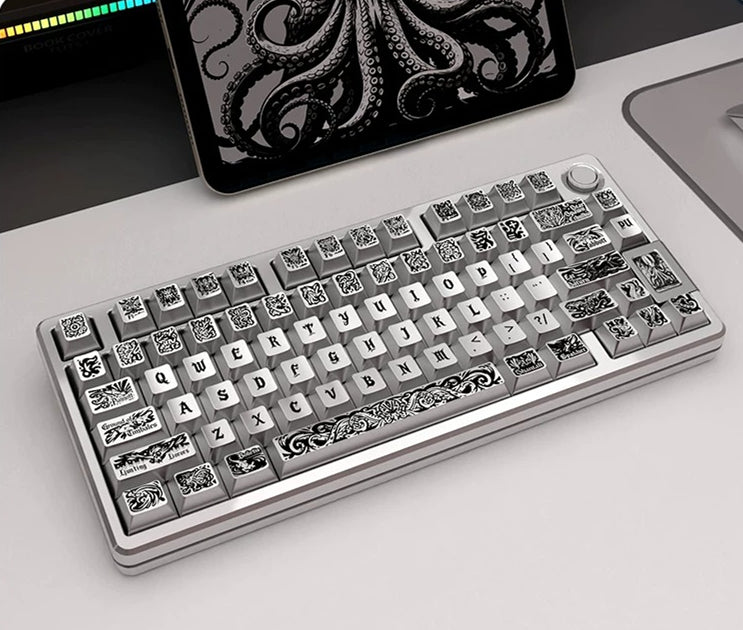Ancient God, Cthulhu themed design, metallic paint texture, PBT material personalized keycap set, creative decorative keycap set, compatible with 61/64/68/75/84/87/104 mechanical keyboard replacement keycap