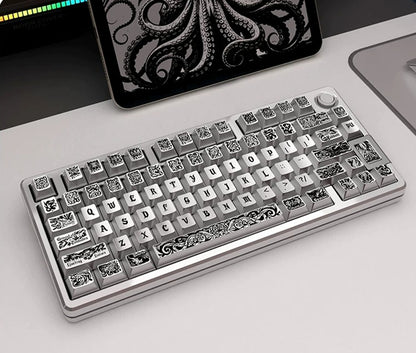 Ancient God, Cthulhu themed design, metallic paint texture, PBT material personalized keycap set, creative decorative keycap set, compatible with 61/64/68/75/84/87/104 mechanical keyboard replacement keycap