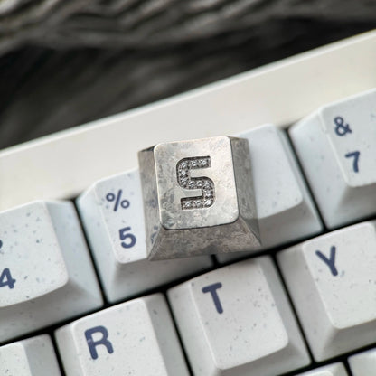 WASD combination set, titanium alloy inlaid gemstone CNC personalized keycaps, machined metal decorative keycaps, corrosion-resistant special metal keycaps, mechanical keyboard decorative keycaps