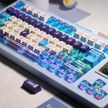Blue purple Lego set themed keycaps， PBT+PC material personalized keycap set, anime and games cultural creative decoration keycap set, compatible with 61/64/68/75/84/87/104 mechanical keyboard