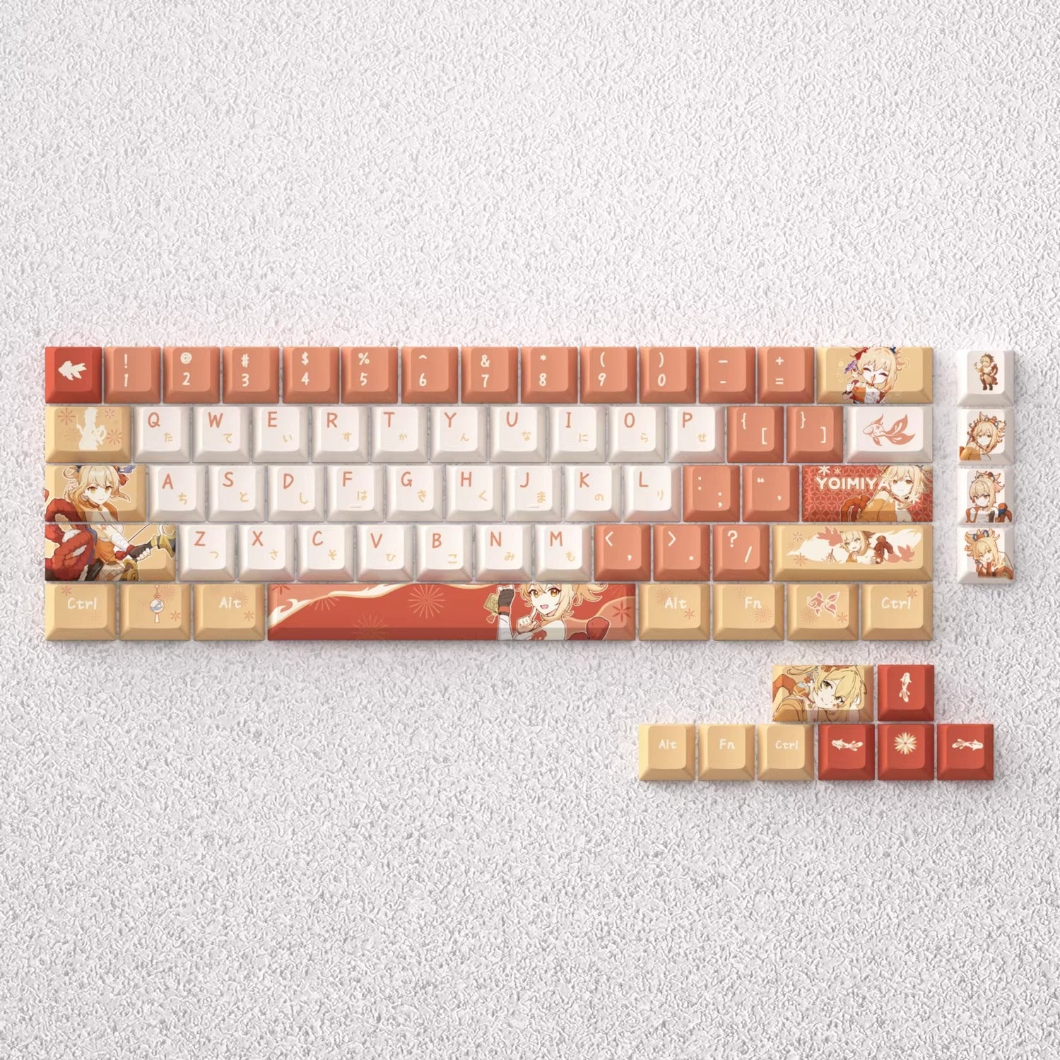 Genshin Impact series, Yoimiya theme, original high PBT material compatible MX switch mechanical keyboard, anime game theme set keycaps, mechanical keyboard replacement keycap set