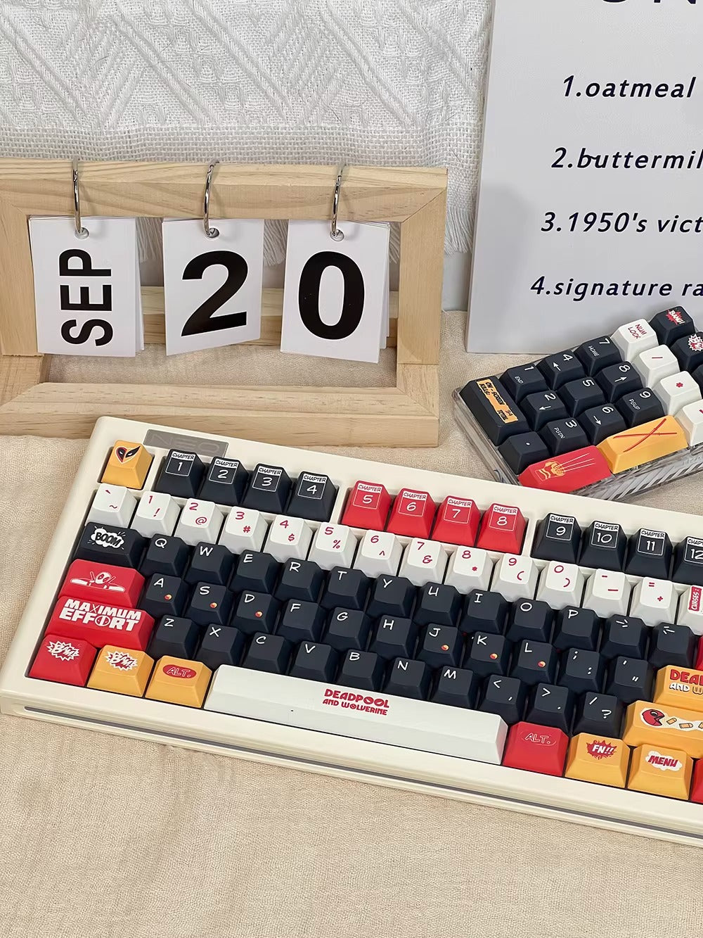 Deadpool&amp;Wolverine theme, 155 keys - Original factory height PBT full five sided thermal sublimation mechanical keyboard decoration keycap set