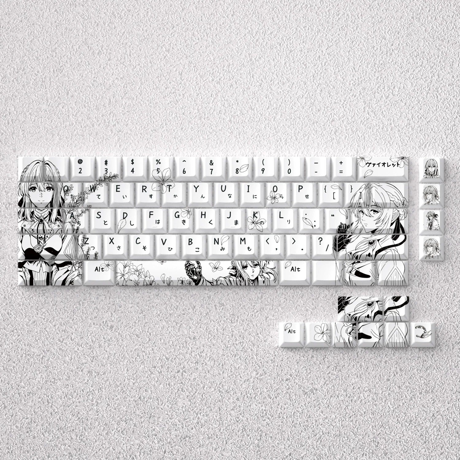 Violet Evergarden theme, original high PBT material compatible MX switch mechanical keyboard, anime and game theme set keycaps, mechanical keyboard replacement keycap set