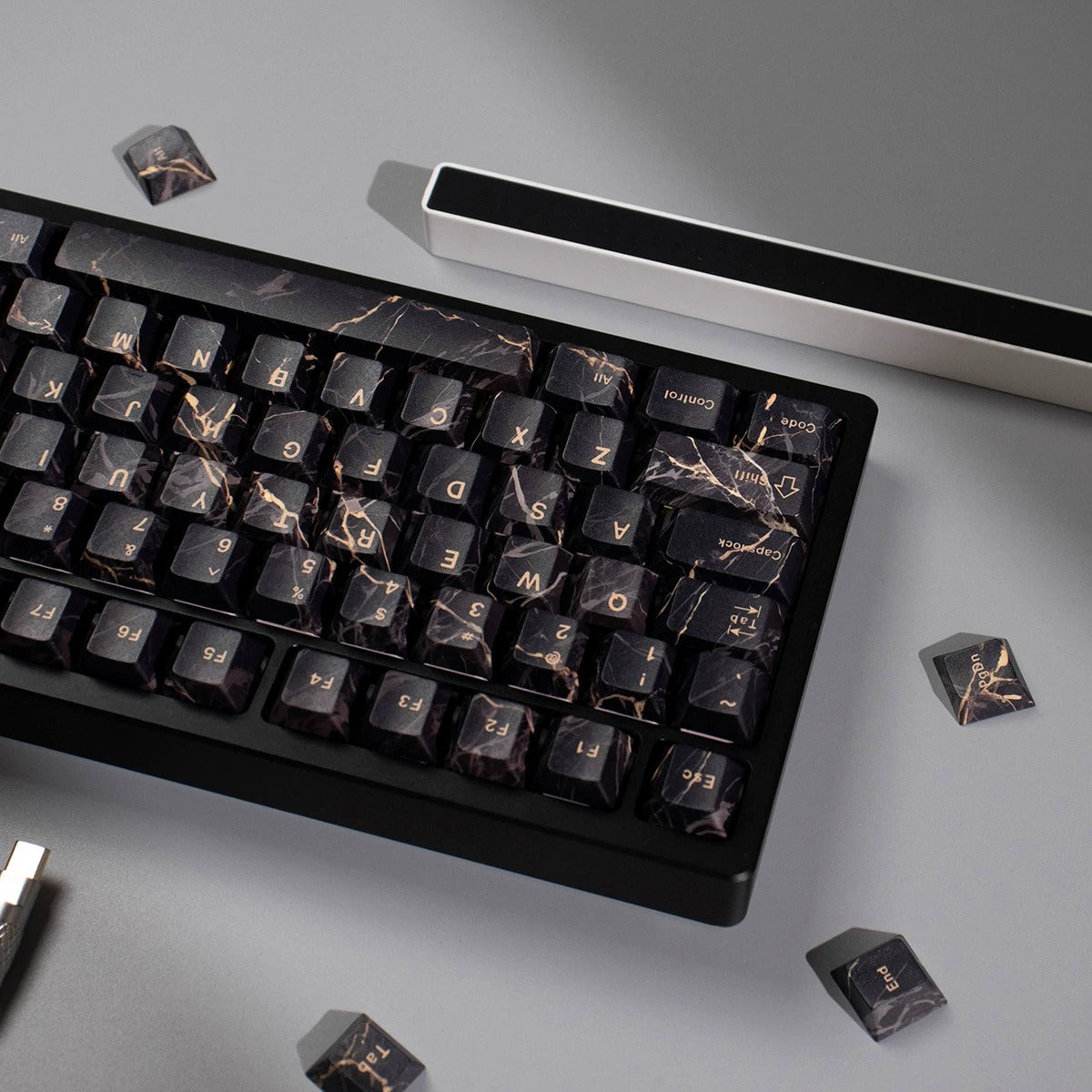 Minimally designed marble patterned keycap set, PBT Material Personalized Keycap Set, Compatible with 61/64/68/75/84/87/104 Key Mechanical Keyboard