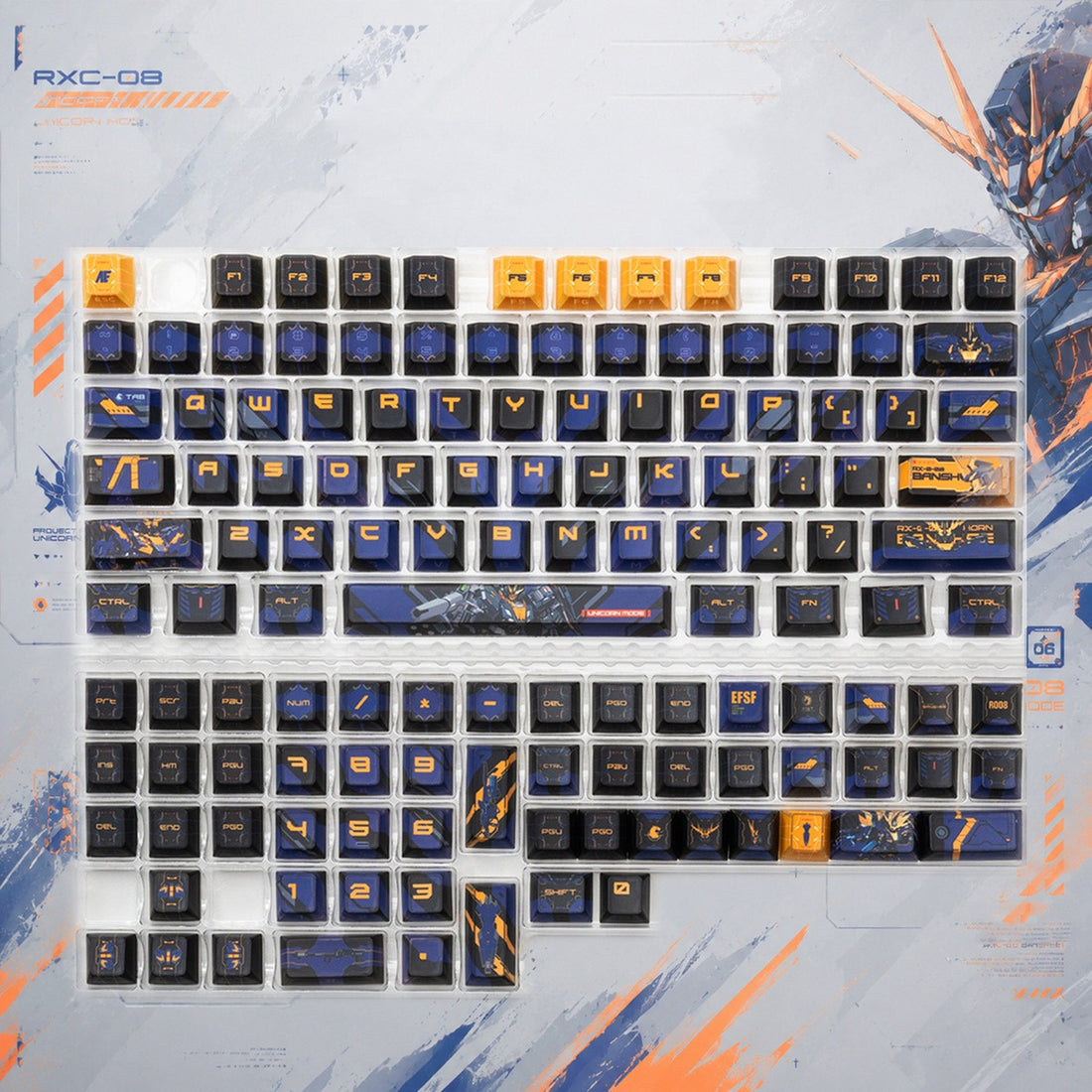 Gundam Theme Series Design Creative Set Keycaps, Light and Shadow Transparent, Folding Transparent Effect personalized keycap set, mechanical keyboard fashionable trend keycap compatible with 61/64/68/75/84/87/104 key mechanical keyboard