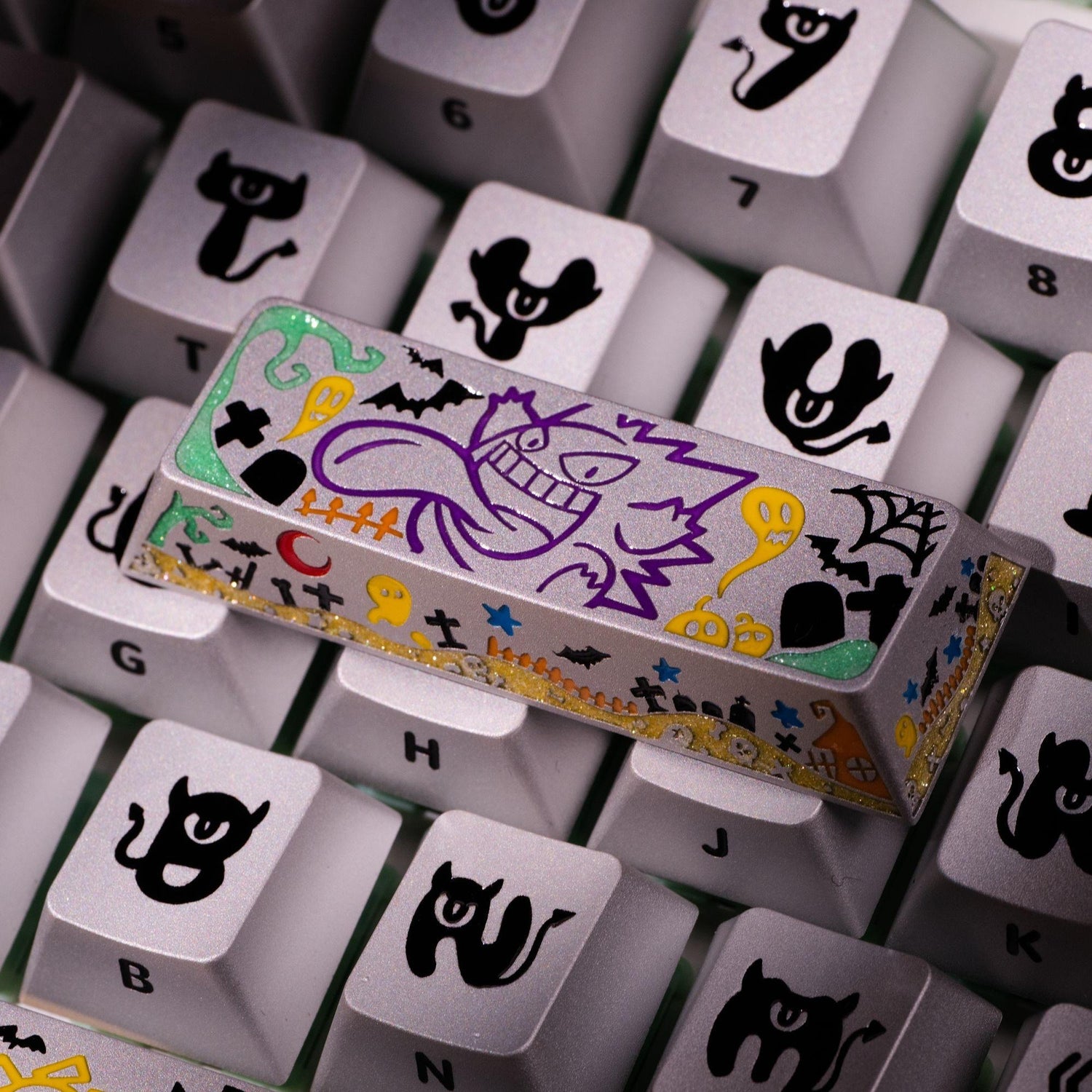 Pok é mon series, Gangar themed design, 17 key set, keycaps made of aluminum alloy material CNC integrated precision machining personalized keycaps, mechanical keyboard decorative keycaps