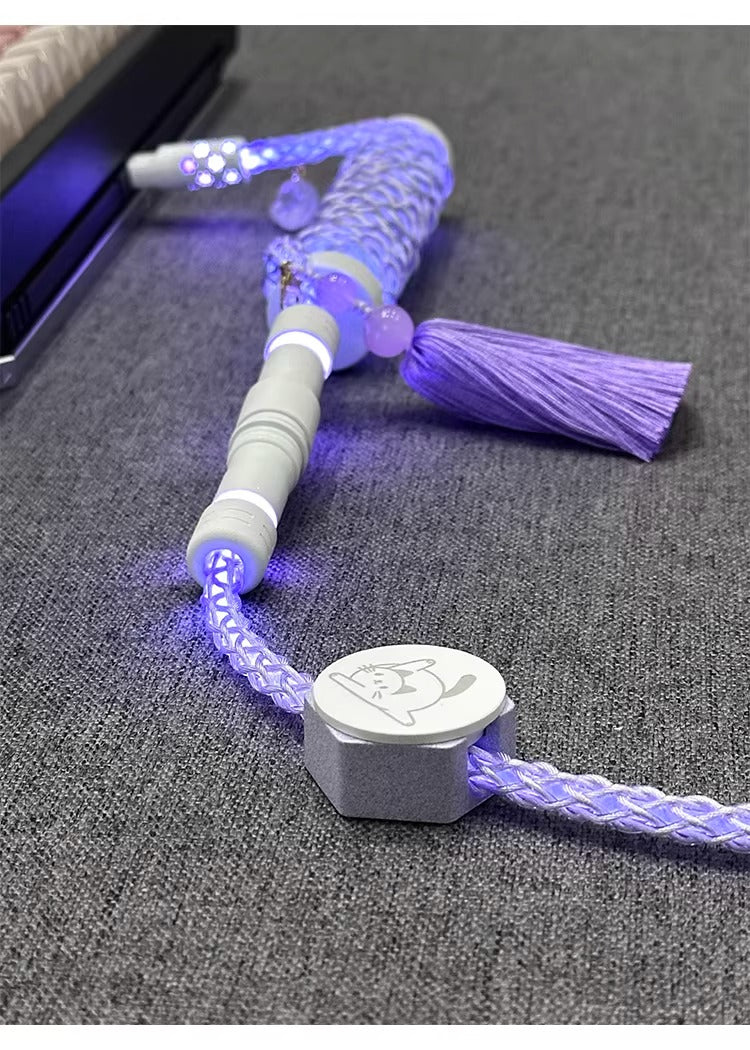 Pink/purple, single crystal copper spiral integral luminous aviation plug, manually customized data cable, keyboard cable