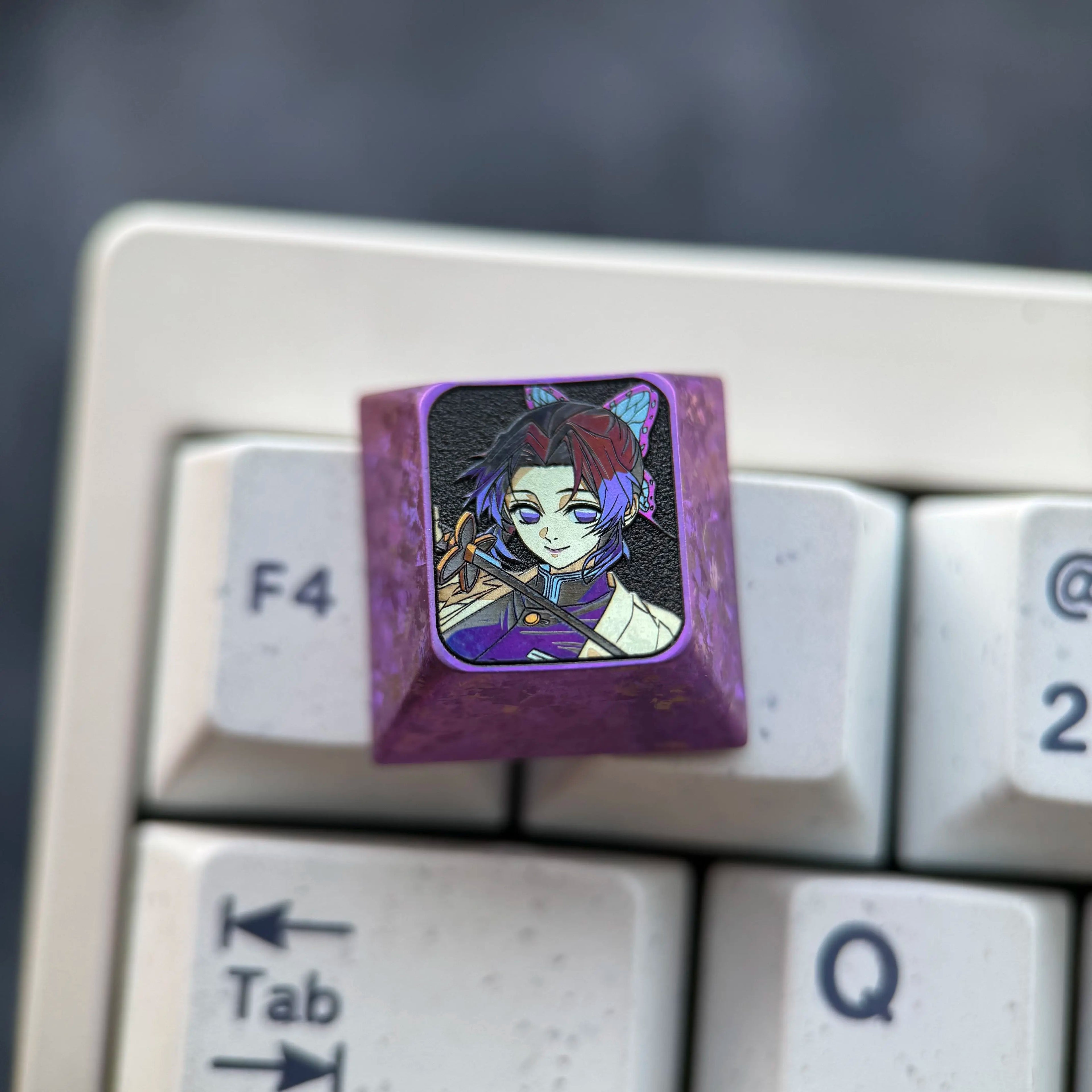 Demon Slayer，Kochou Shinobu， 8 options, 1U titanium alloy personalized keycaps, game anime cultural creative metal mechanical keyboard decorative keycaps