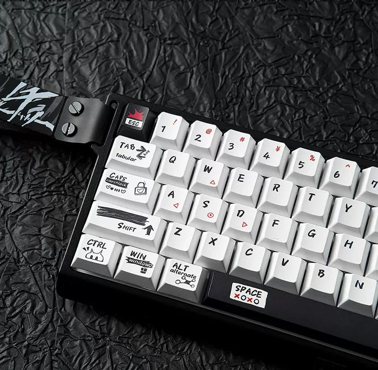 Black fire themed minimalist design, PBT material material personalized keycap set, compatible with 61/64/68/75/84/87/104 mechanical keyboard replacement keycap