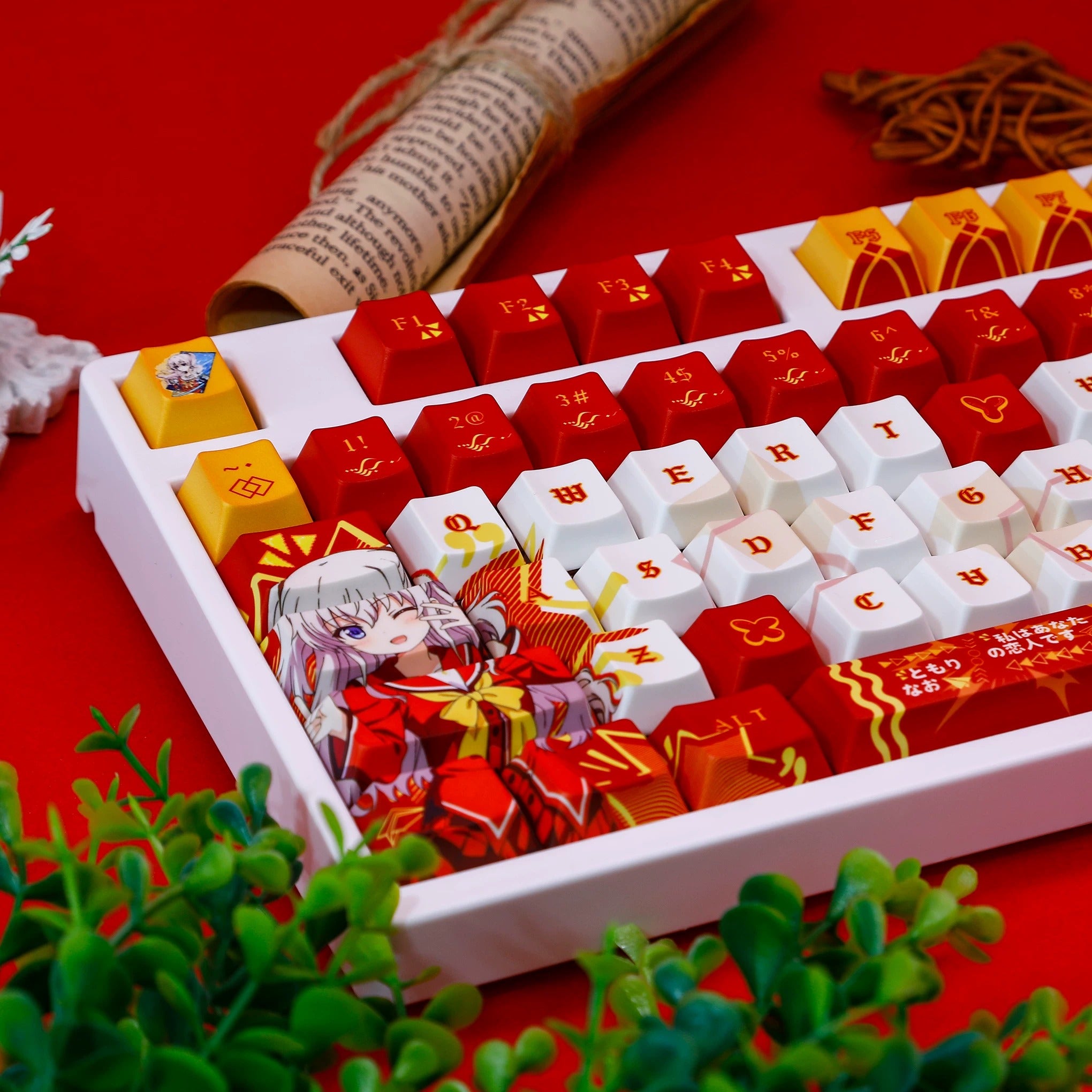 Charlotte‌  theme,Tomori Nao， PBT material personalized keycap set, anime keycap culture peripheral mechanical keyboard decoration keycaps， Compatible with 61/64/68/75/84/87/104 key mechanical keyboard keycap set