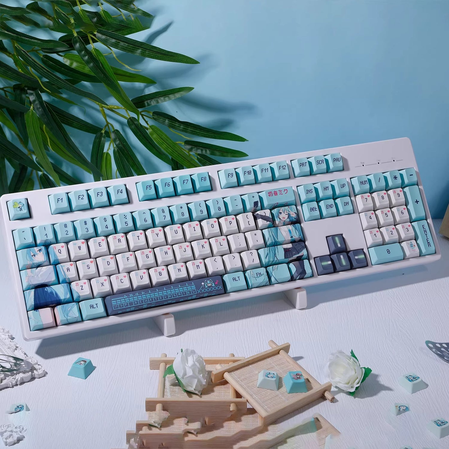 Hatsune Miku Theme PBT Material Hot Sublimation Process Personalized Keycap Set, Animation Music Theme Decoration Keycap Set
