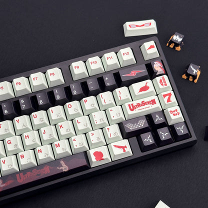 UltraSeven theme, PBT material, sublimation， Anime games Personalized keycap set, original factory height mechanical keyboard decorative keycap set，anime keycap set suitable for 61/64/68/75/84/87/104 Key Mechanical Keyboard