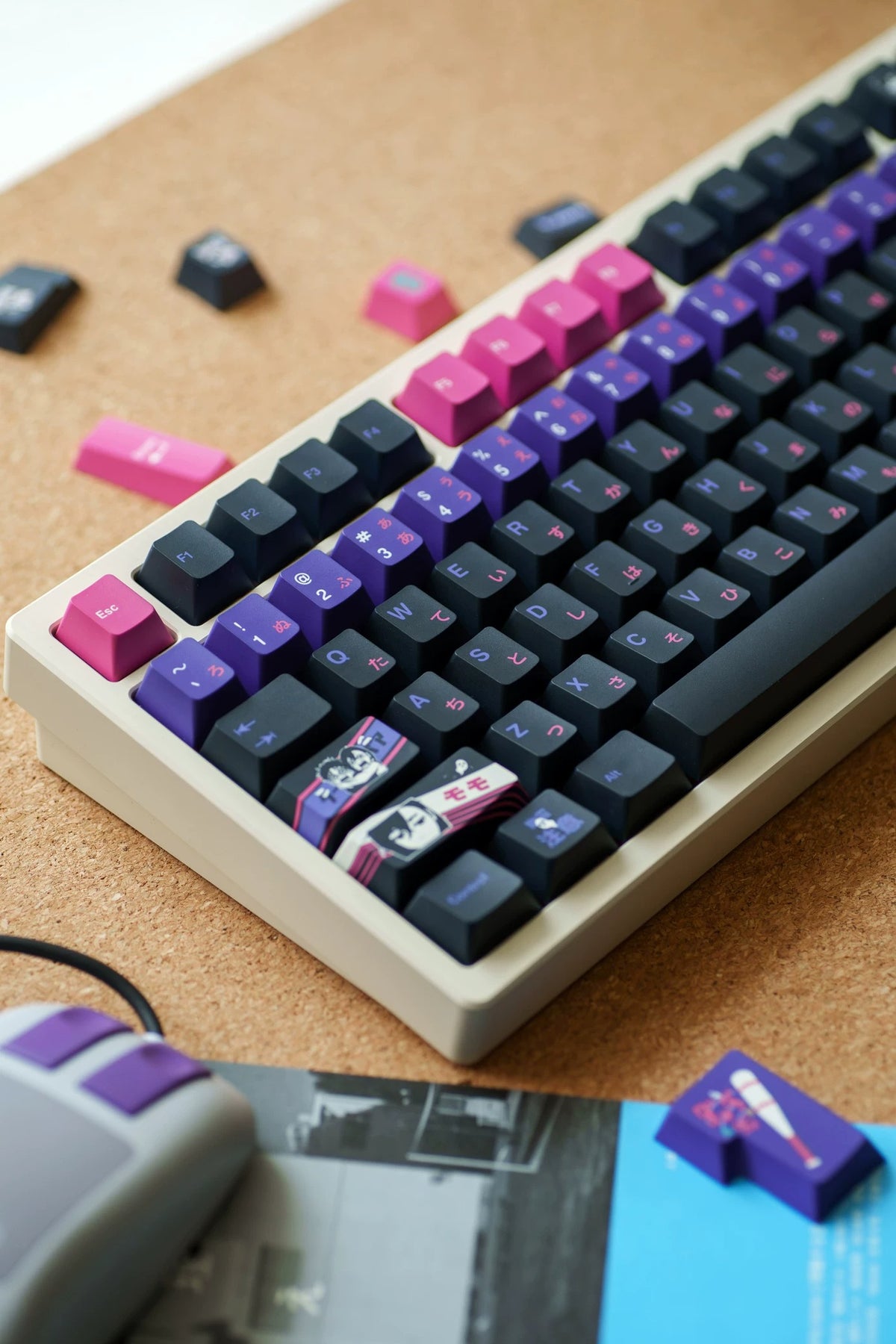 DAN DA DAN Theme Design Creative Keycaps, PBT material personalized key cap set, animation game culture creative decoration key cap set, compatible with 61/64/68/75/84/87/104 key mechanical keyboard