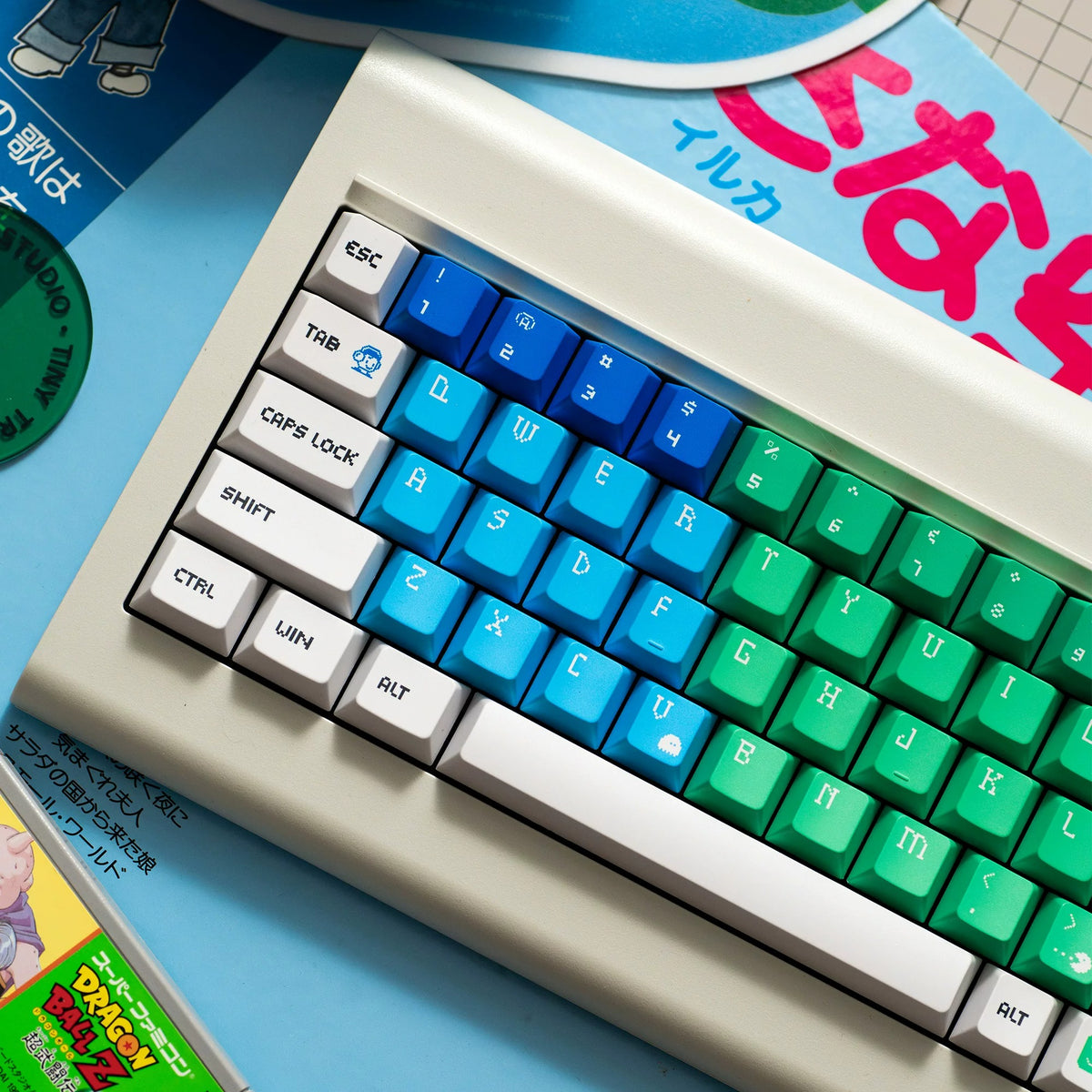 Original Design Network, Gradient Color PBT material personalized keycap set, anime keycap culture peripheral mechanical keyboard decoration keycaps， Compatible with 61/64/68/75/84/87/104 key mechanical keyboard keycap set