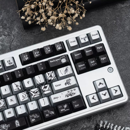 Dark Night Thorn Metal Paint Mechanical Keyboard Keycaps PBT Original Factory Height, PBT material personalized keycaps, mechanical keyboard replacement keycap set, Compatible with 61/64/68/75/84/87/104 Key Mechanical Keyboard Keycap Set