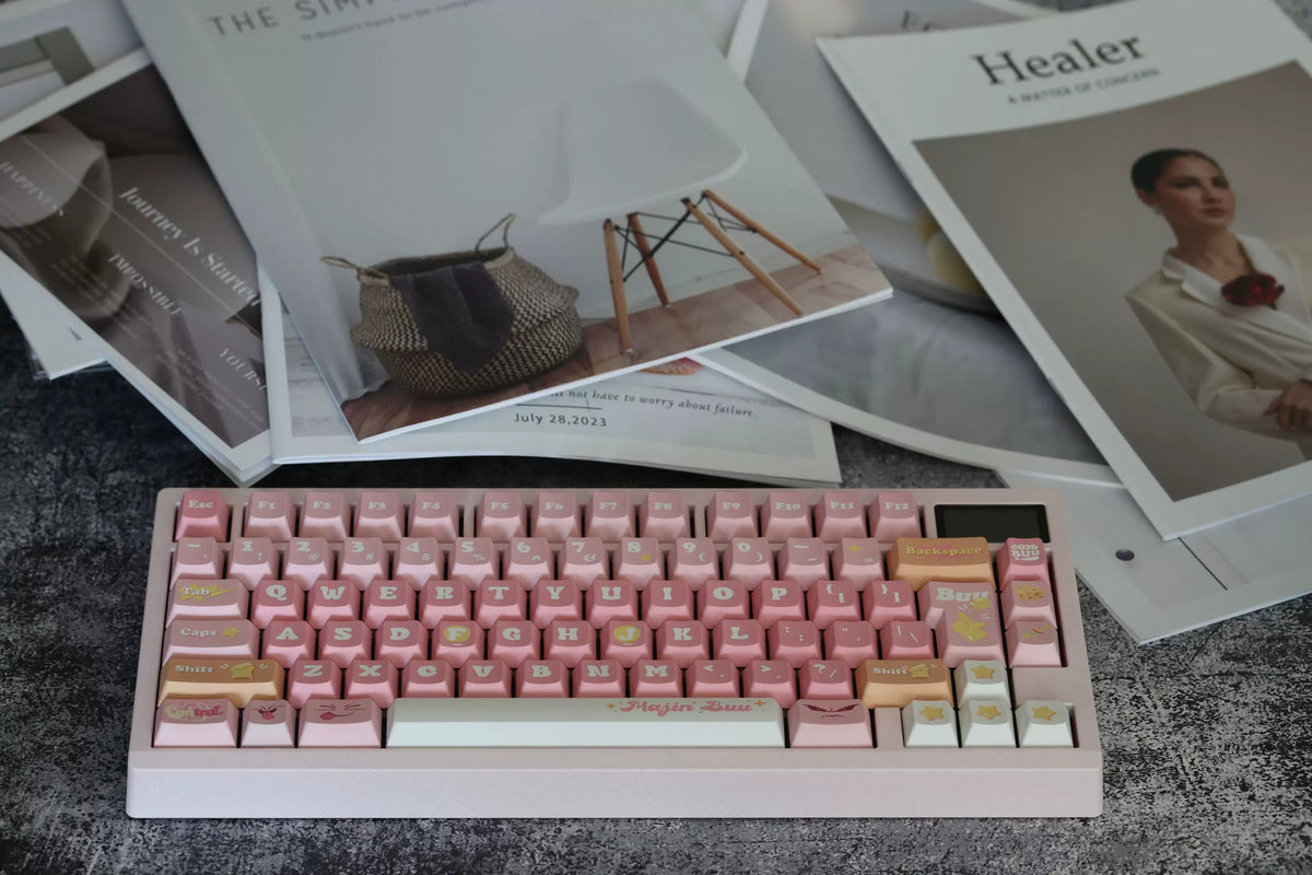 Dragon Ball, pink Majin Buu  PBT material creative keycap set, mechanical keyboard decorative keycaps, Anime game creative peripheral, artistic keycaps, Compatible with 61/64/68/75/84/87/104 key mechanical keyboard keycap set