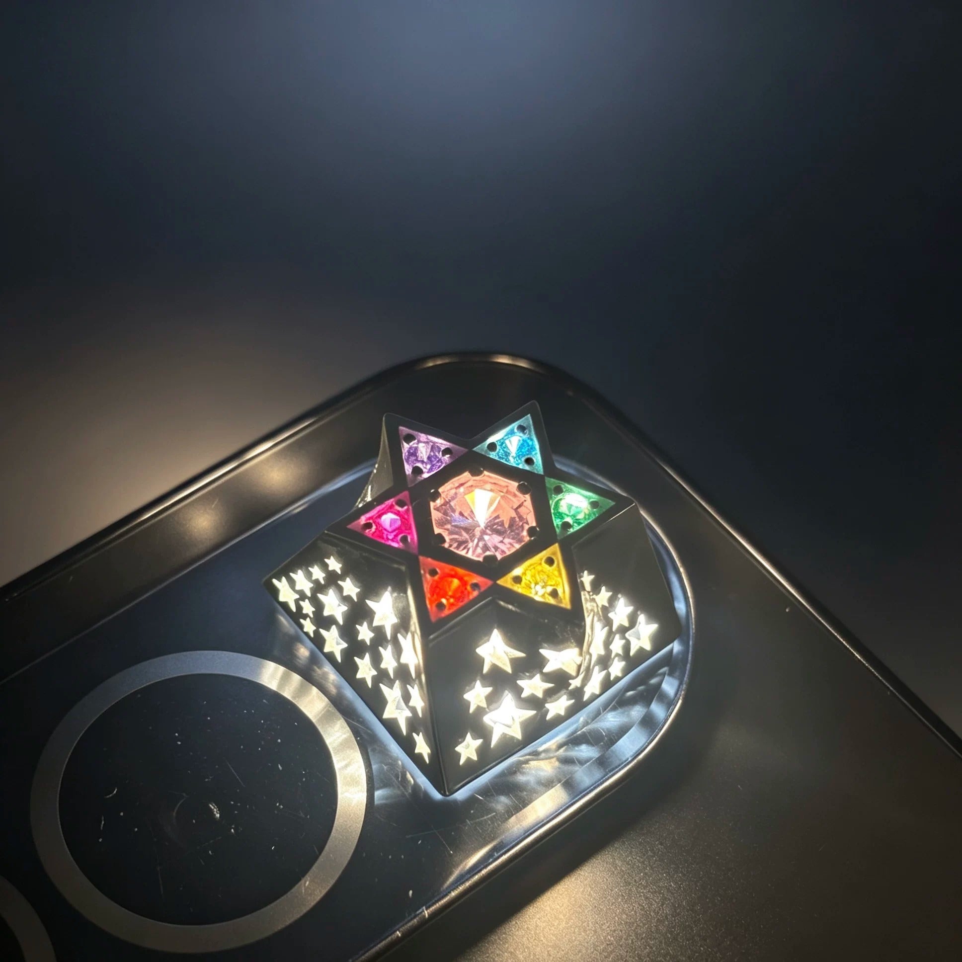Hexagonal star, multi-color gemstone inlay, 925 sterling silver personalized keycap, hollowed out design mechanical keyboard metal decorative keycap