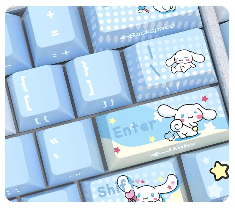 Cinnamoroll theme, cute style light blue color PBT material personalized keycap set, anime cartoon theme decorative keycap, compatible with mechanical keyboard