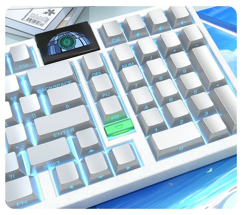 Metallic paint silver solid color simple side engraved letter set keycap mechanical keyboard keycap blue and white color original factory height PBT material decorative keycap set