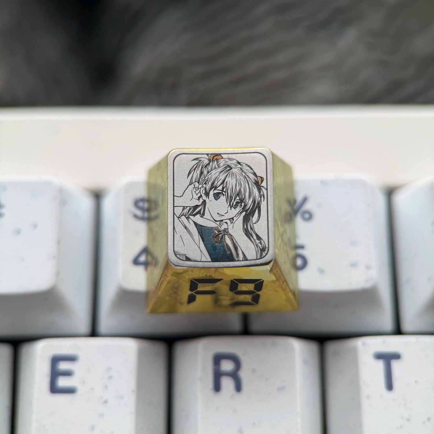 EVA， Asuka theme, F1-F12 precision carving 1 U titanium alloy personalized keycaps, anime and game cultural creative keycaps, mechanical keyboard decorative keycaps