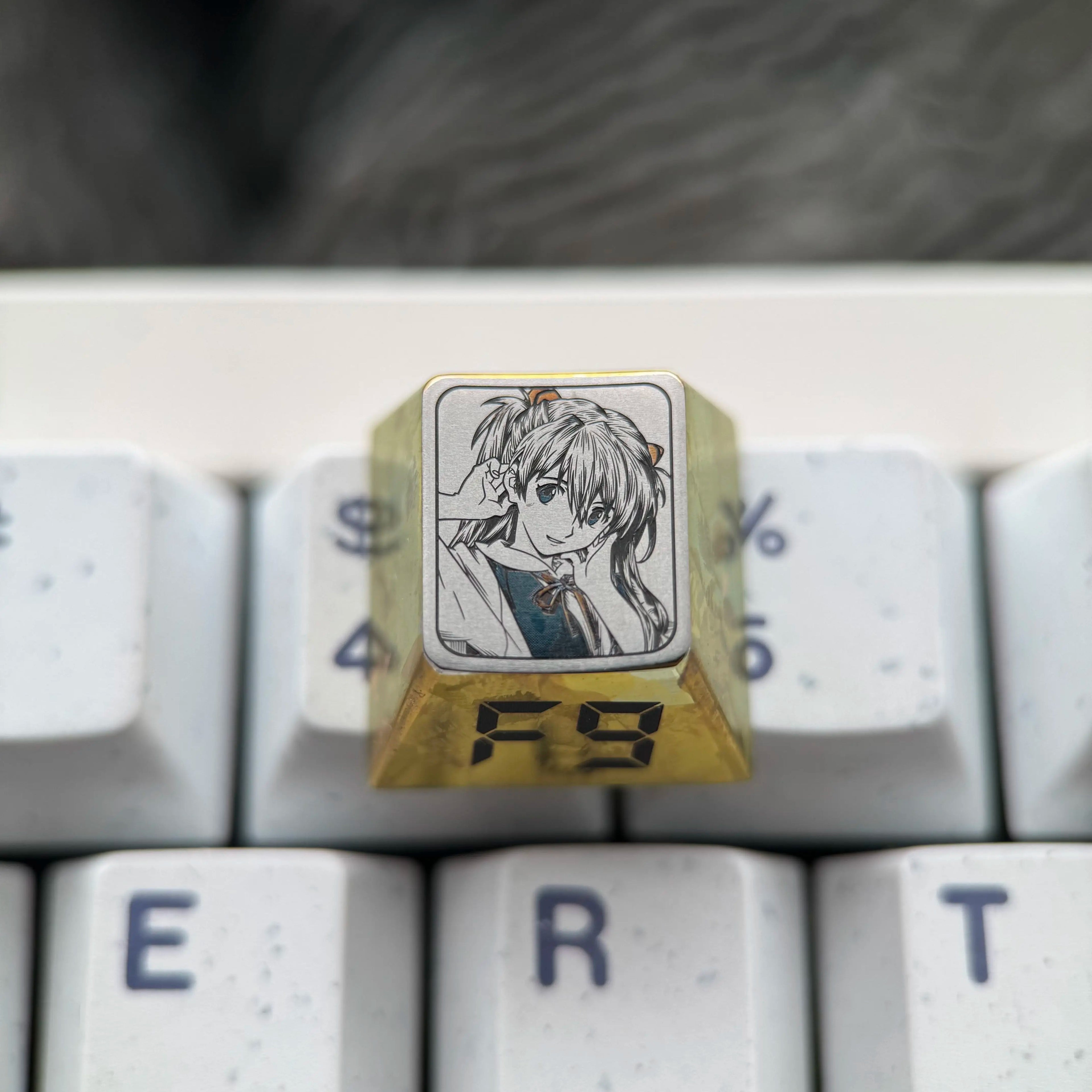 EVA， Asuka theme, F1-F12 precision carving 1 U titanium alloy personalized keycaps, anime and game cultural creative keycaps, mechanical keyboard decorative keycaps