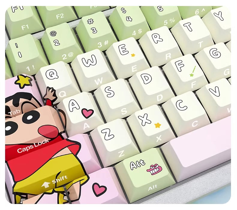 Crayon Shin chan theme, cute style PBT material personalized keycap set, anime cartoon theme decorative keycap, compatible with mechanical keyboard
