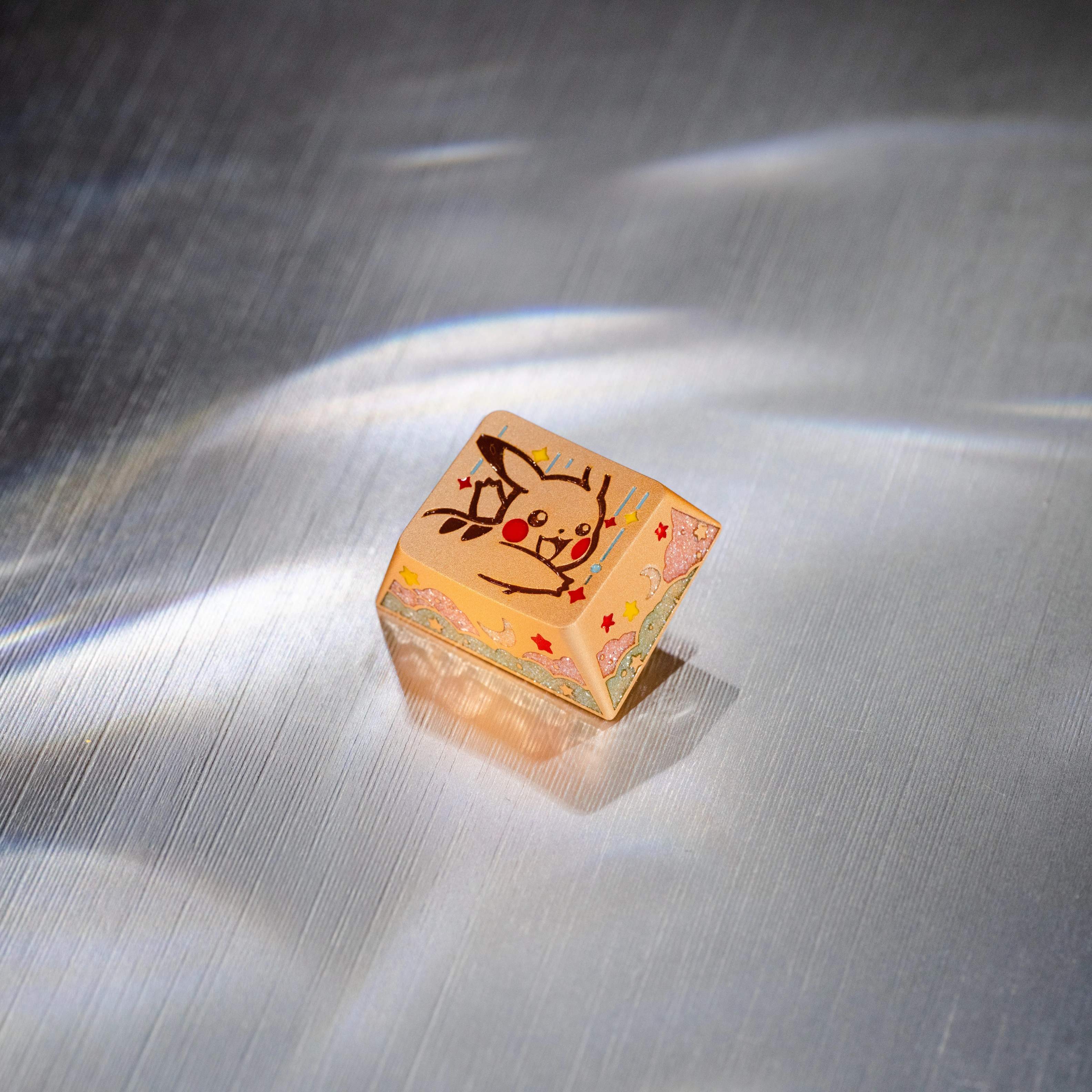 Pok é mon series, Pikachu themed design, keycaps made of aluminum alloy material CNC integrated precision machining personalized keycaps, mechanical keyboard decorative keycaps