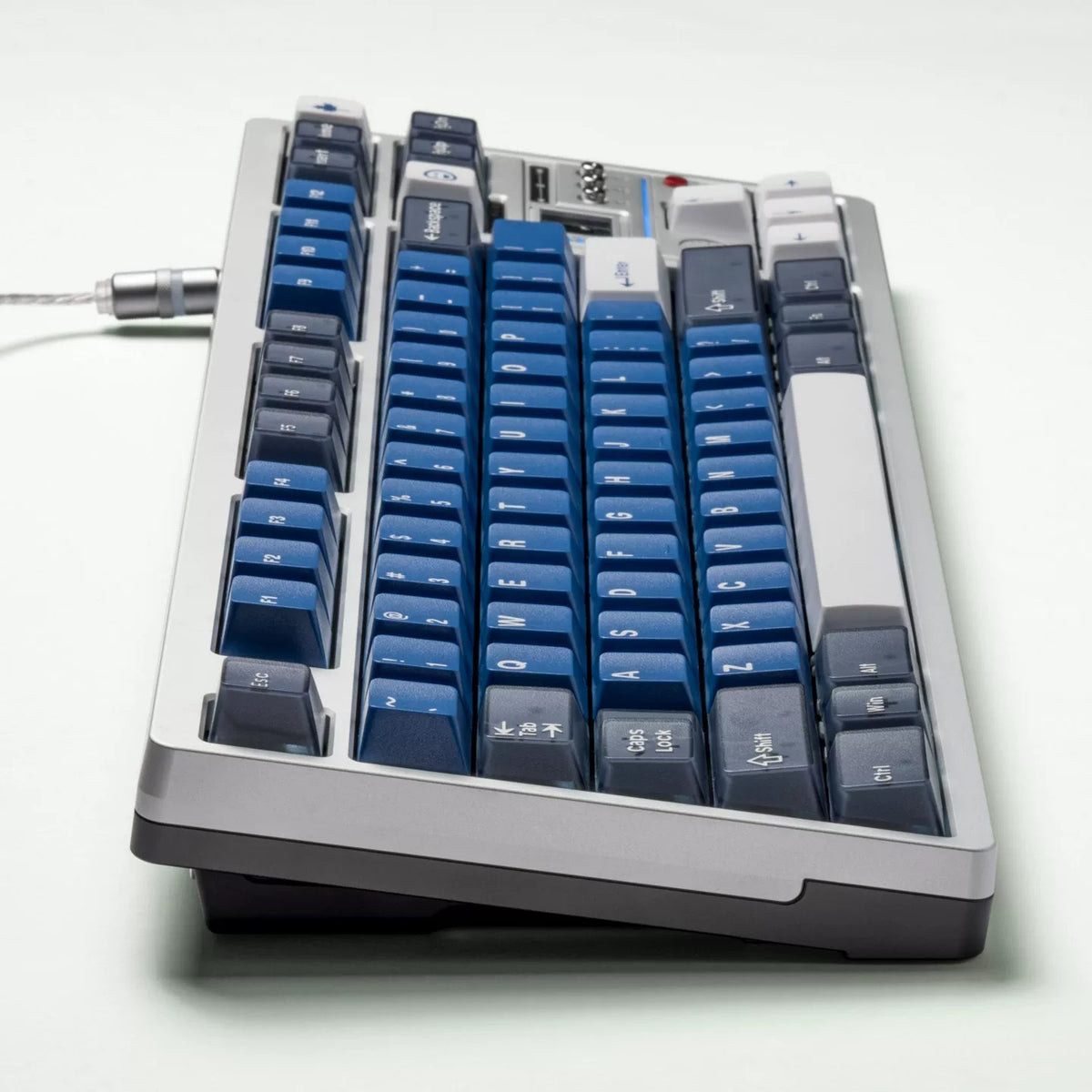 Warrior Blue Grey Half Transparent Full Set Keycap ABS+PC Two Color, Simple Blue Tone, Mechanical Keyboard Replacement Keycap Set, Compatible with 61/64/68/75/84/87/104 Key Mechanical Keyboard Keycap Set
