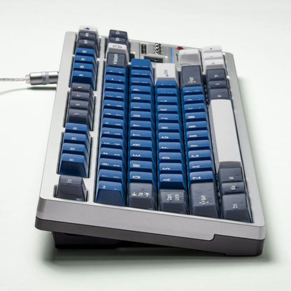 Warrior Blue Grey Half Transparent Full Set Keycap ABS+PC Two Color, Simple Blue Tone, Mechanical Keyboard Replacement Keycap Set, Compatible with 61/64/68/75/84/87/104 Key Mechanical Keyboard Keycap Set