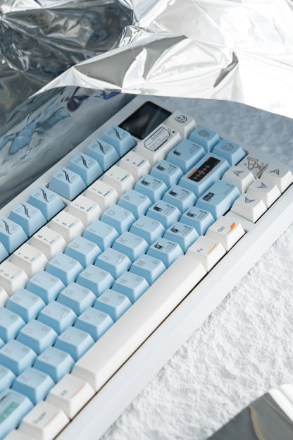 Space Station Theme SpaceStation Mechanical Keyboard Keycaps in Blue and White Color, Original Factory Height PBT Material Decorative Keycap Set