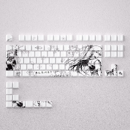 EVA series, Asuka theme, original high PBT material compatible with MX switch mechanical keyboard, anime game theme set keycaps, mechanical keyboard replacement keycap set