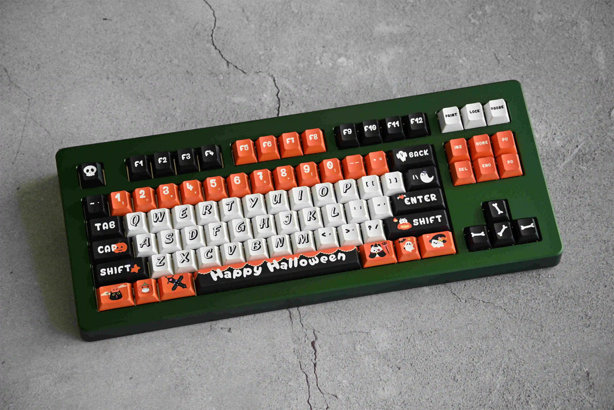 Halloween party theme, PBT material, sublimation, cartoon and funny Personalized keycap set, original factory height mechanical keyboard decorative keycap set，anime keycap set suitable for 61/64/68/75/84/87/104 Key Mechanical Keyboard