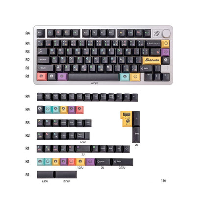 Chocolate/blueberry donut themed design, PBT material personalized keycap set, factory height, compatible with Wooting/ROG EXTREME mechanical keyboard