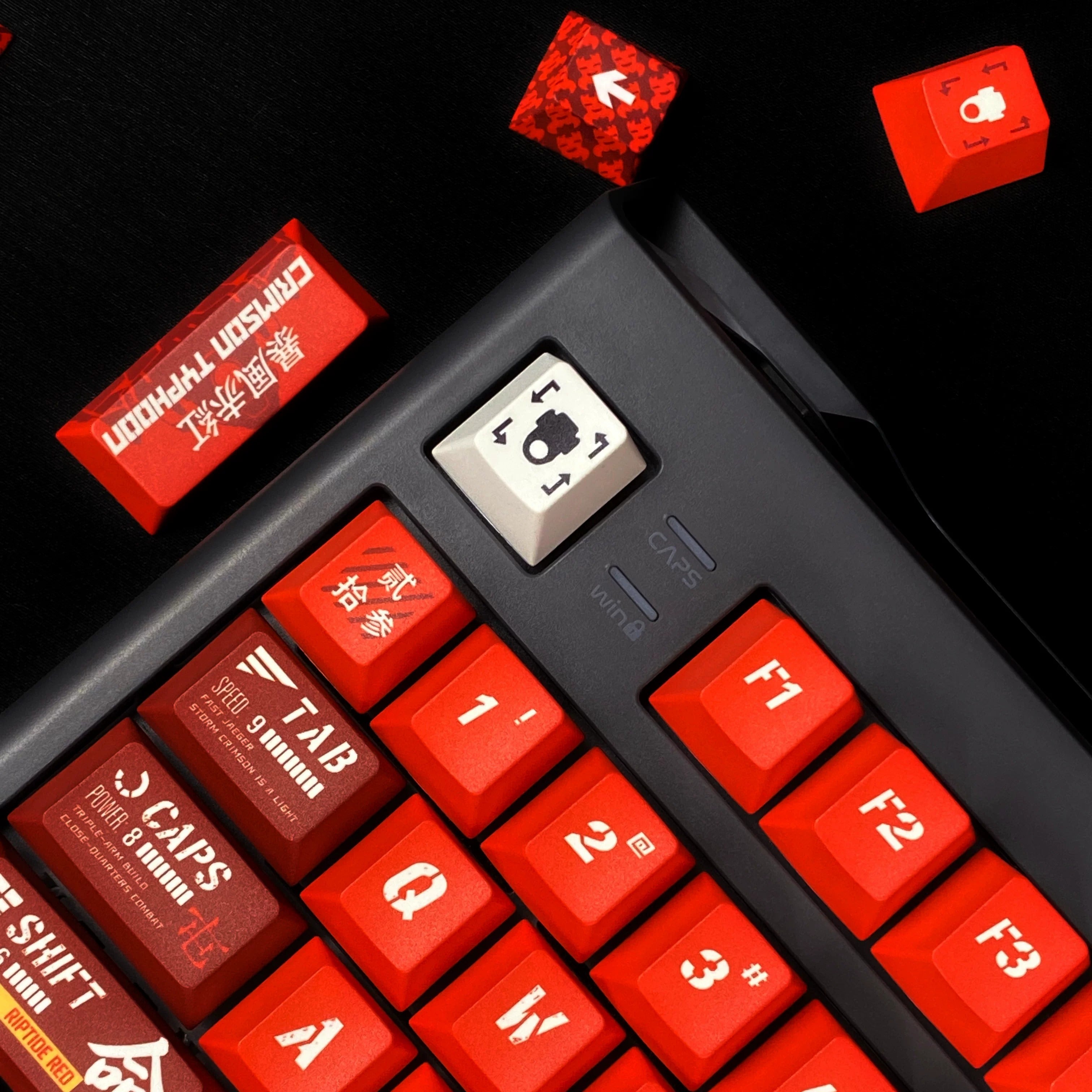 Pacific Rim theme, Crimson Typhoon，PBT material personalized keycaps, mechanical keyboard replacement keycap set, anime and game cultural and creative keycaps set, Compatible with 61/64/68/75/84/87/104 Key Mechanical Keyboard Keycap Set