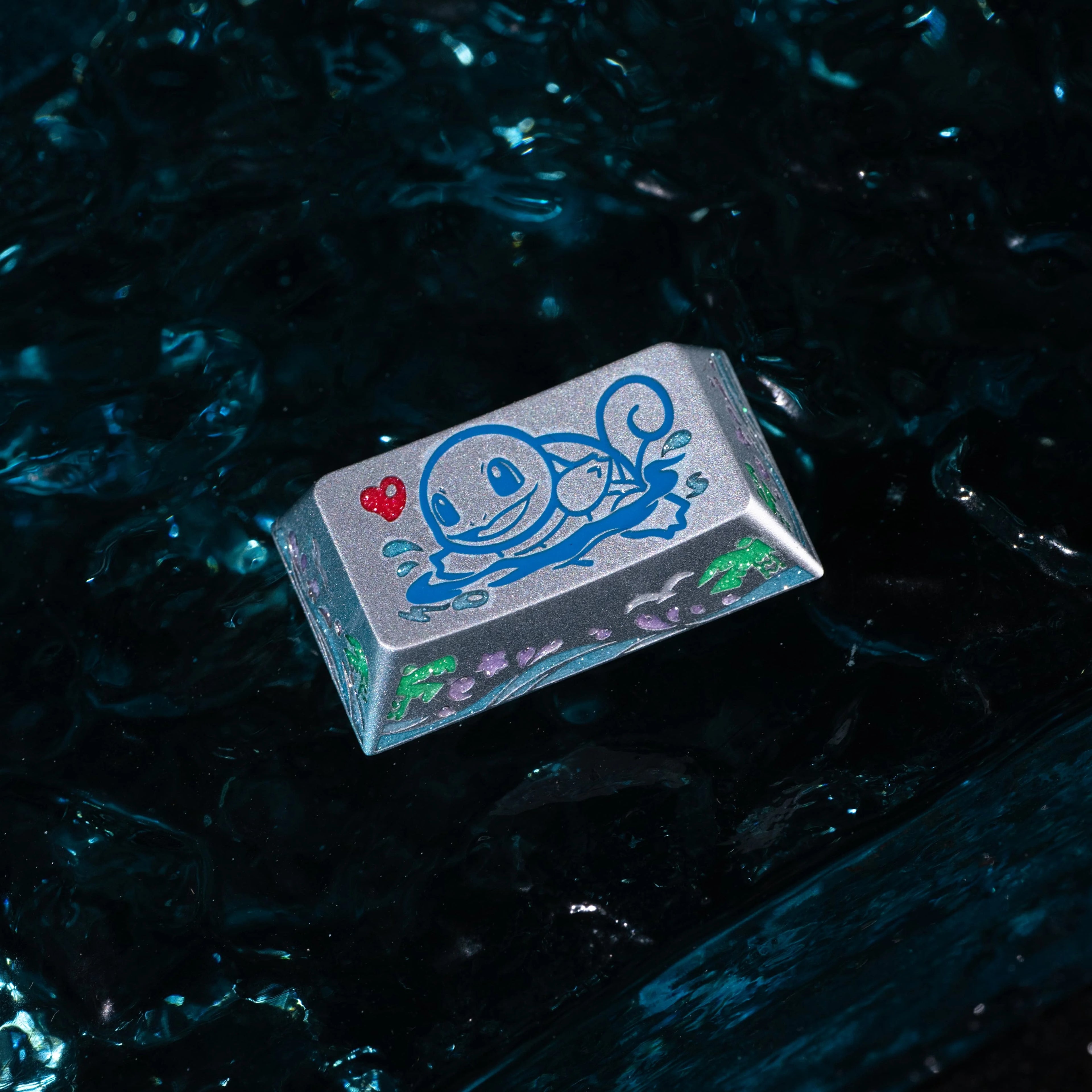 Squirtle Theme, Aluminum Alloy CNC Metal Anode Personalized Keycaps, Enamel Colored Colorful Art Keycaps, Mechanical Keyboard Anime Cartoon Decorative Keycaps