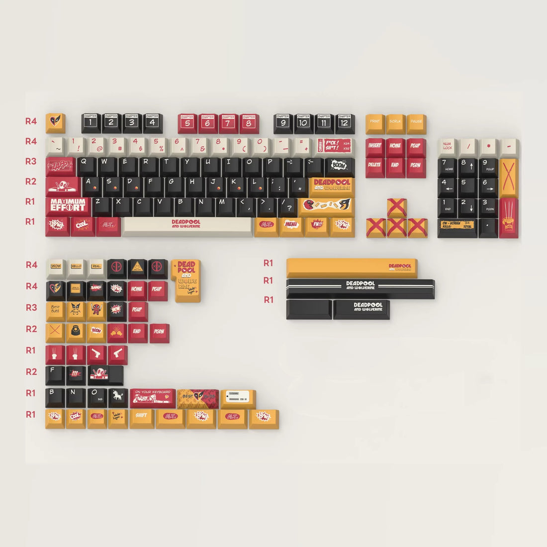 Deadpool&Wolverine theme, 155 keys - Original factory height PBT full five sided thermal sublimation mechanical keyboard decoration keycap set