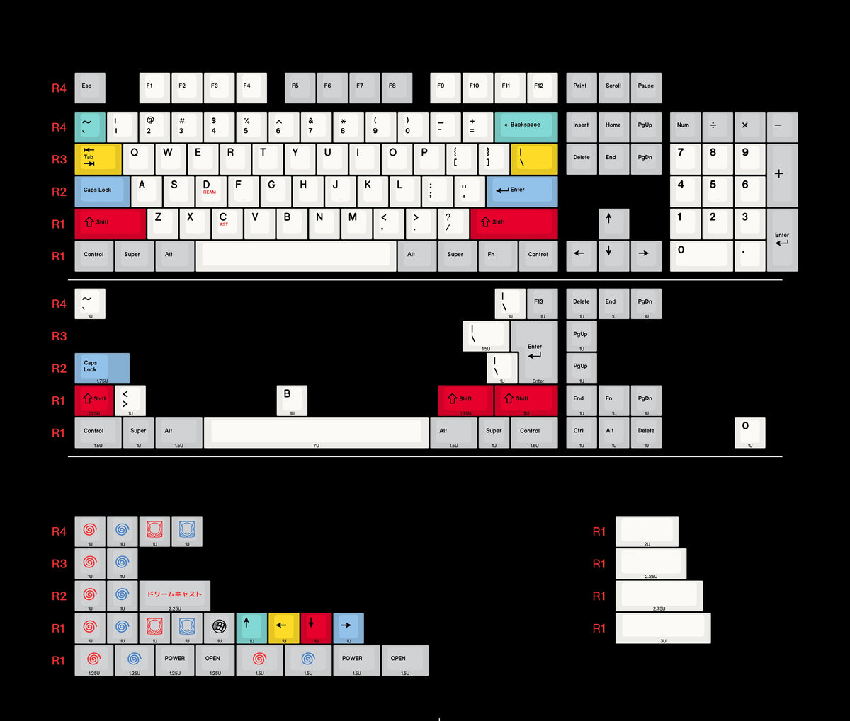 Dreamcast 2.0  PBT thermal sublimation complete set factory height， Mechanical keyboard decoration replaces keycaps, Compatible with 61/64/68/75/84/87/104 Key Mechanical Keyboard Keycap Set