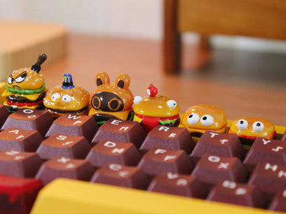 Clay Burger Image Design Personalized Keycaps, Cartoon Image Burger Fast Food Culture Creative Keycaps, Mechanical Keyboard Decorative Keycaps