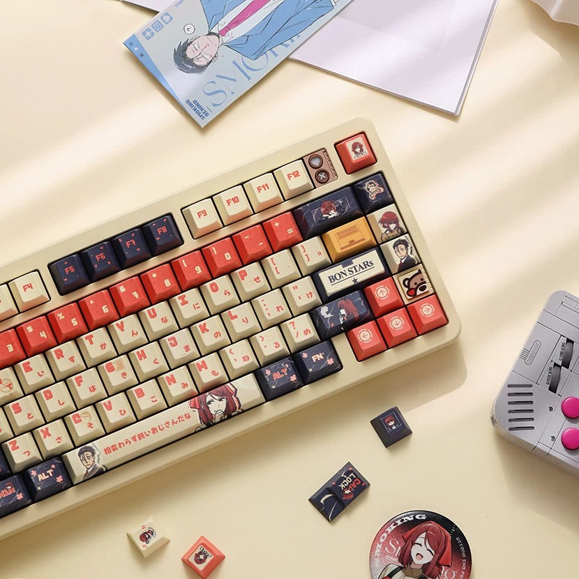 Smoking Behind the Supermarket with You，PBT material Original Factory Height,  mechanical keyboard replacement keycap set, Compatible with 61/64/68/75/84/87/104 Key Mechanical Keyboard Keycap Set