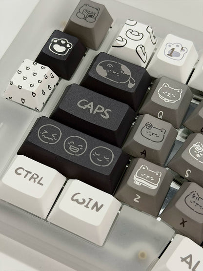 Emotional kitten theme design simple keycap replacement set, custom set personalized keycap series，PBT material, Original factory height, compatible with 61/64/68/75/84/87/104 mechanical keyboard keycap set