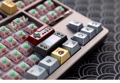 Metal die-cast, 2.25U red and white FC game console controller, mechanical keyboard cap, anodized metal keycap