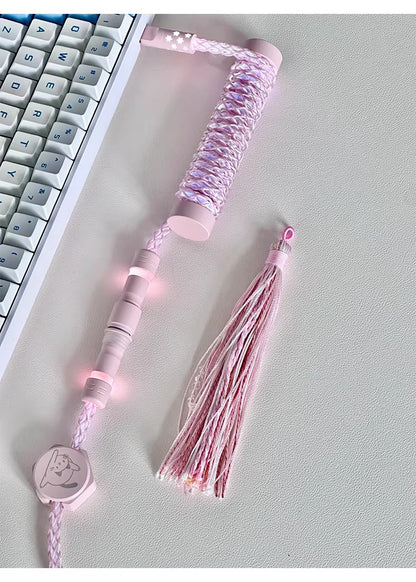 Pink/purple, single crystal copper spiral integral luminous aviation plug, manually customized data cable, keyboard cable